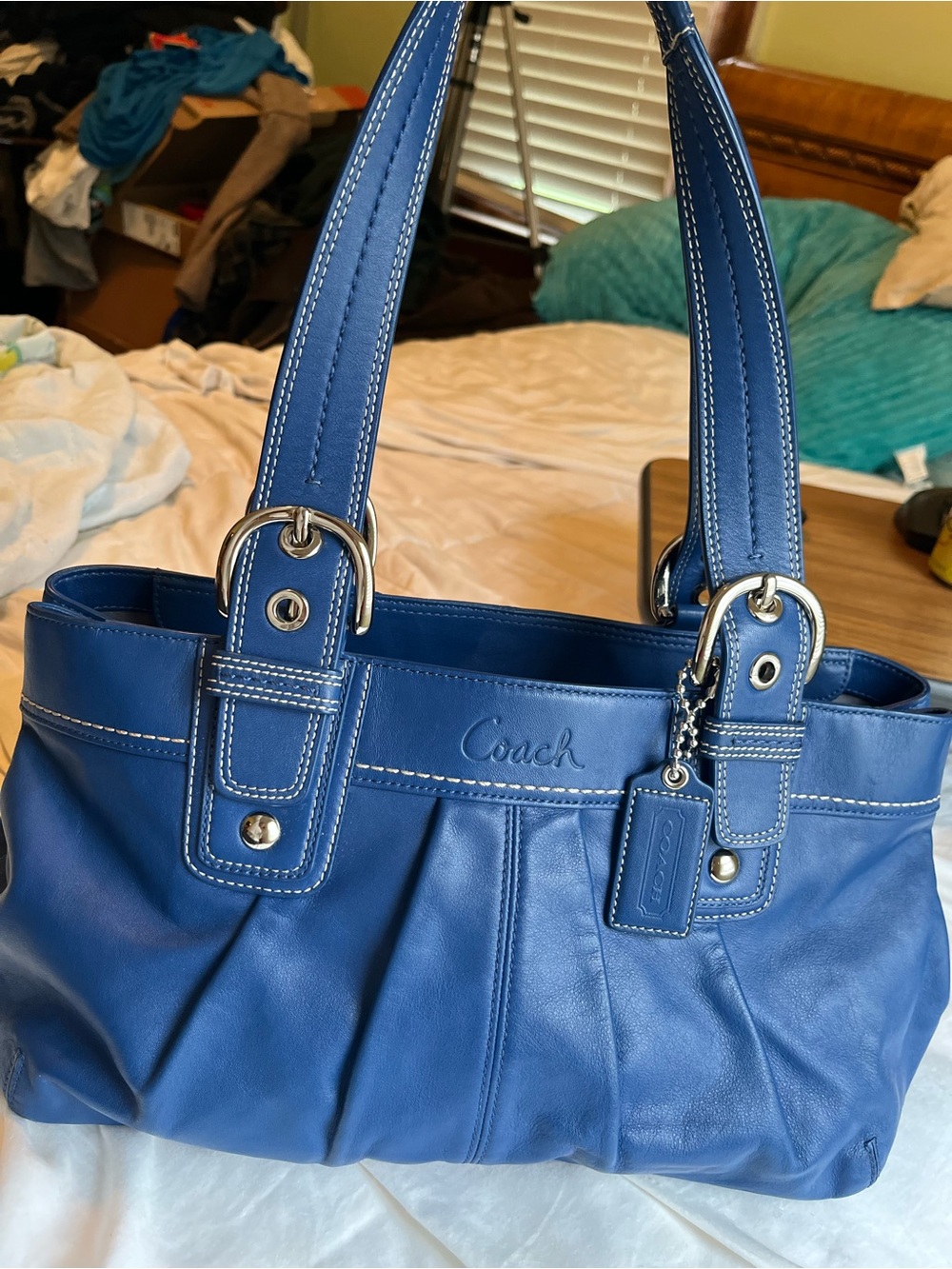 Y2K Coach Blue Leather Shoulder Tote